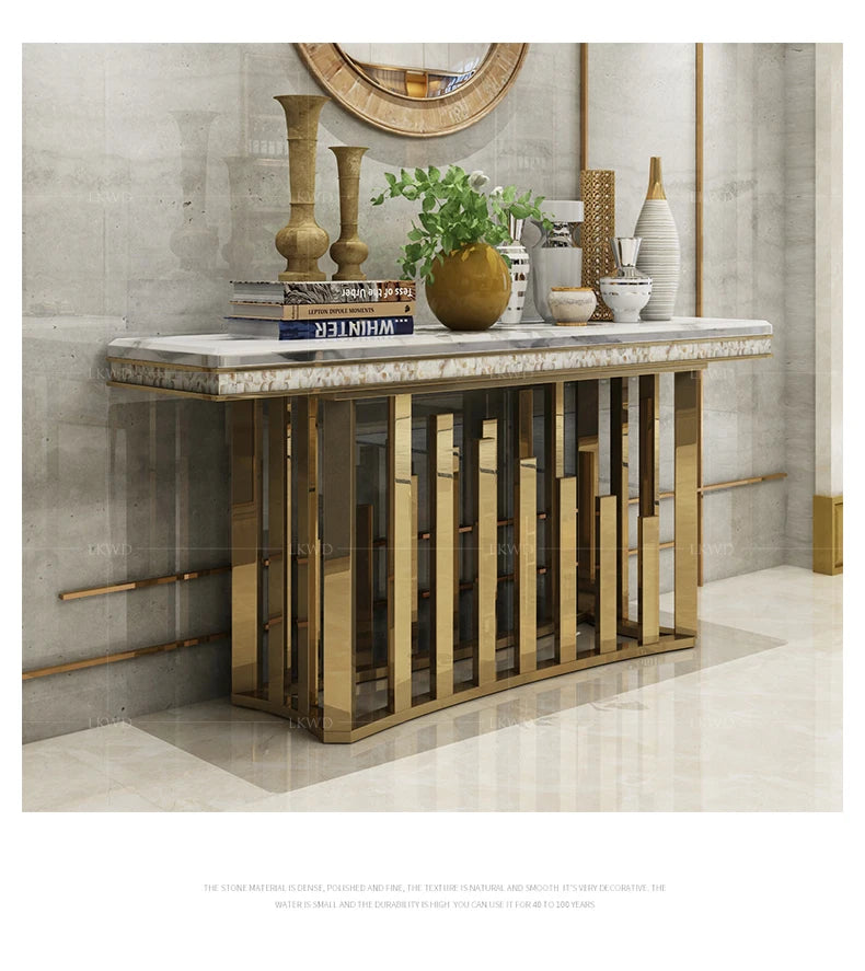 Modern Sideboard Cabinet – Stainless Steel & Marble Console Table for Living Room