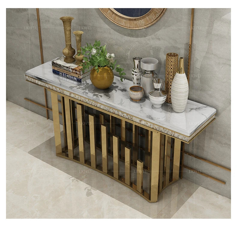 Modern Sideboard Cabinet – Stainless Steel & Marble Console Table for Living Room