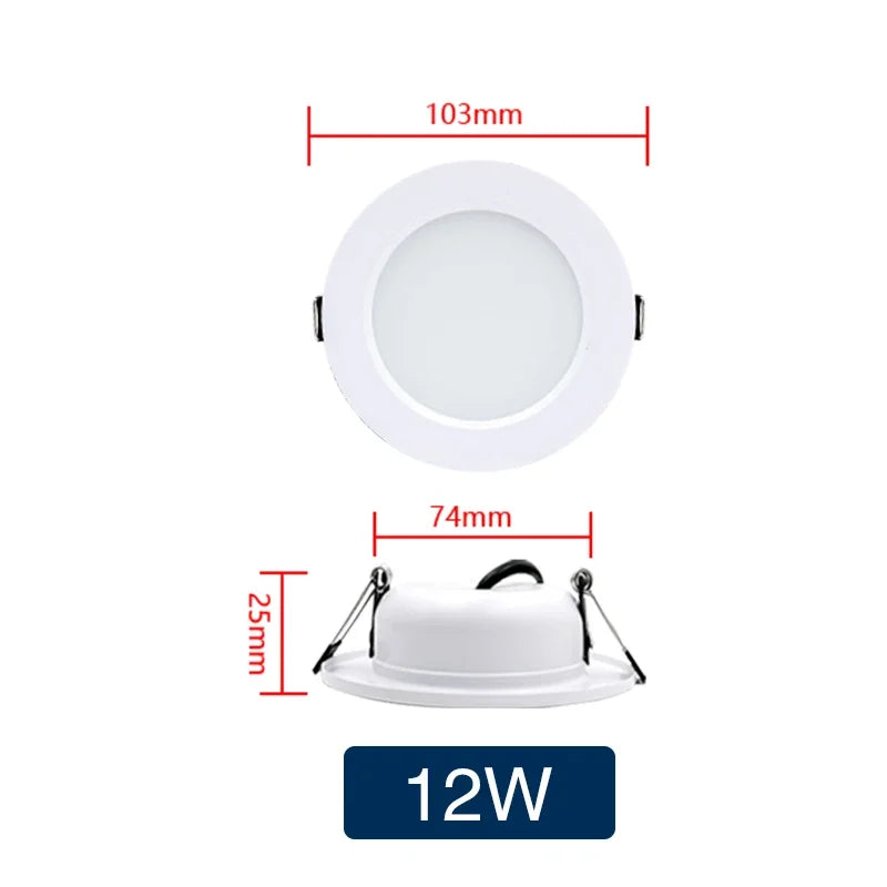 LED Recessed Downlight – 5W/9W/12W/15W/18W Round Ceiling Panel Lamp, 110V/220V, Warm & Cool White