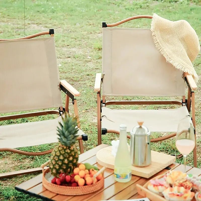 Portable Folding Camping Chair – Aluminum Alloy & Wood Grain Outdoor Chair