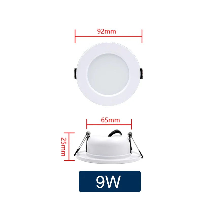 LED Recessed Downlight – 5W/9W/12W/15W/18W Round Ceiling Panel Lamp, 110V/220V, Warm & Cool White