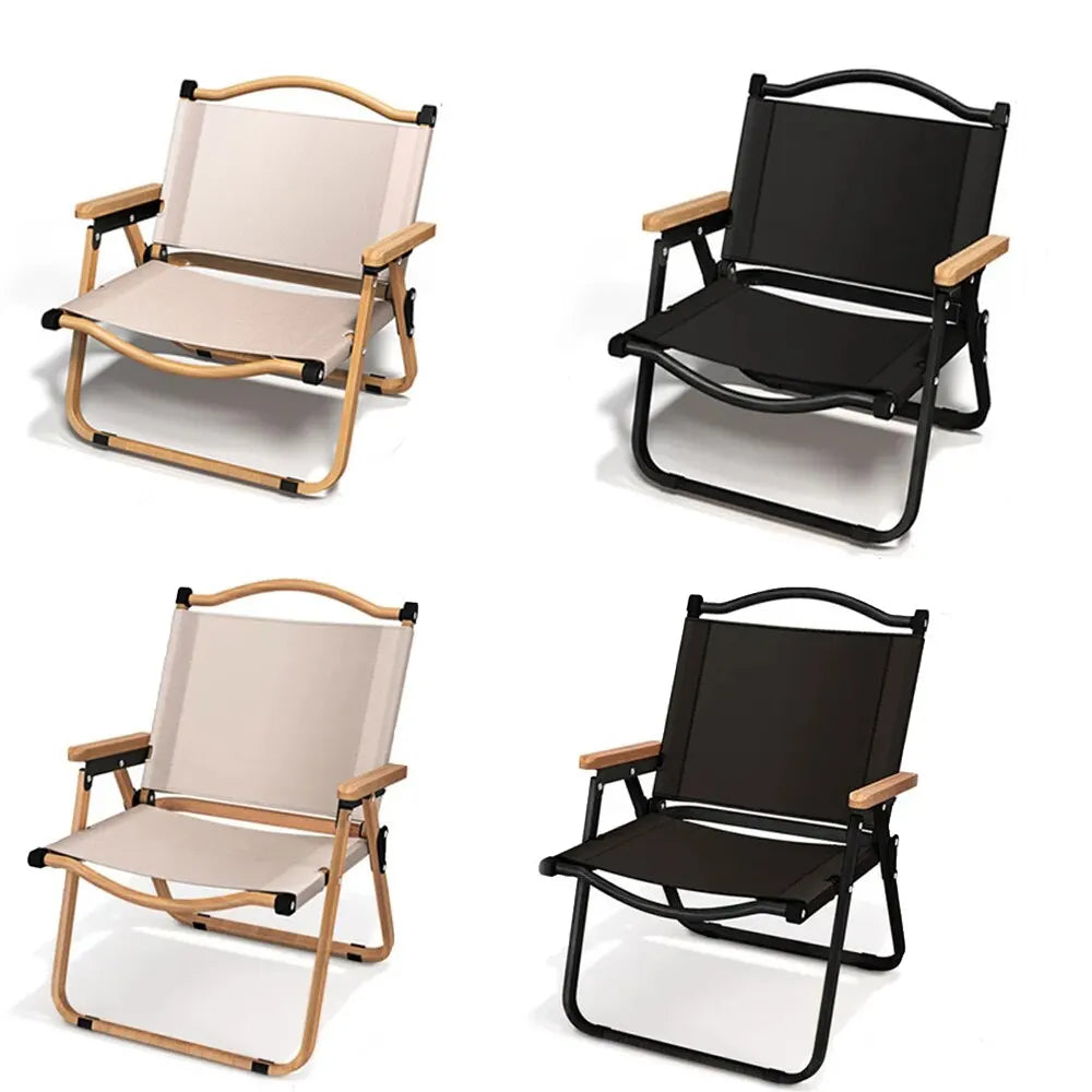 Portable Folding Camping Chair – Aluminum Alloy & Wood Grain Outdoor Chair