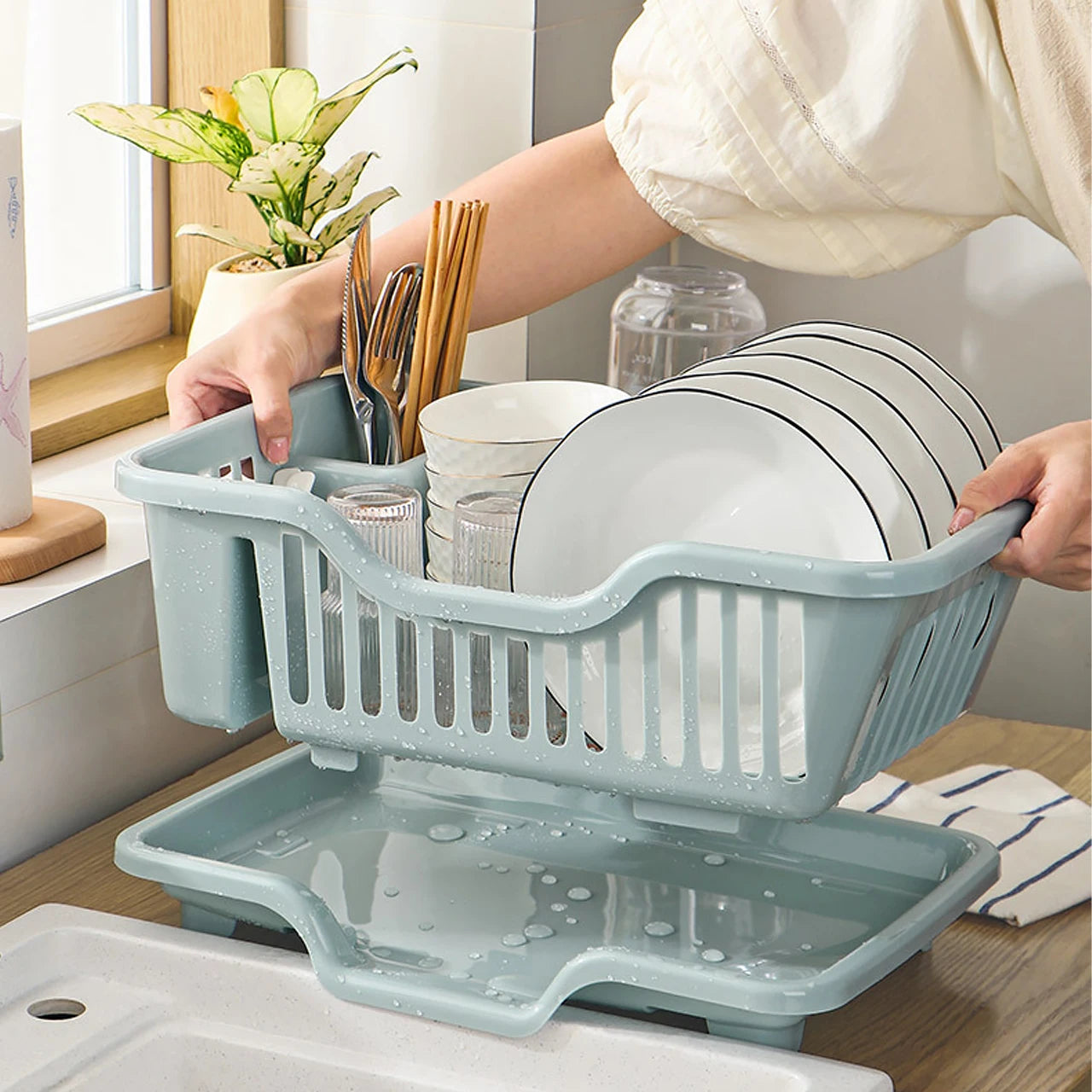 Countertop Dish Rack – With Drain Tray & Cutlery Holder