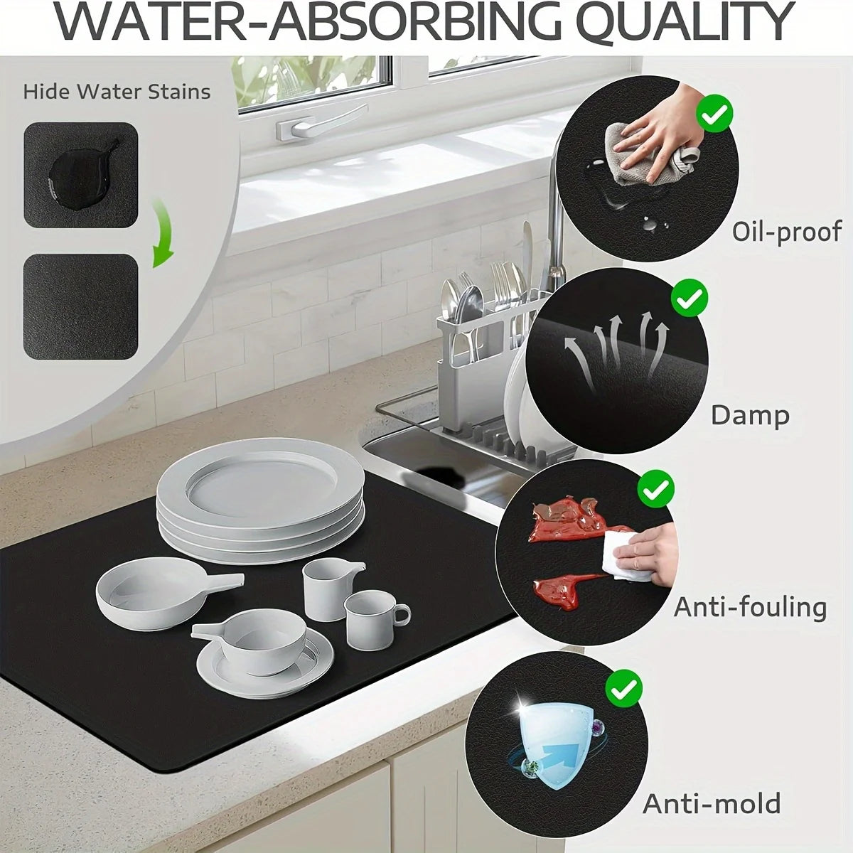 PU Leather Countertop Draining Mat – Quick-Dry Absorbent Pad for Kitchen, Bar & Bathroom