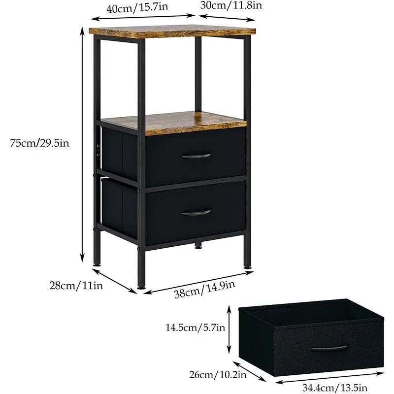Bedside Side Table with 2 Fabric Storage Drawers – Nightstand for Small Spaces