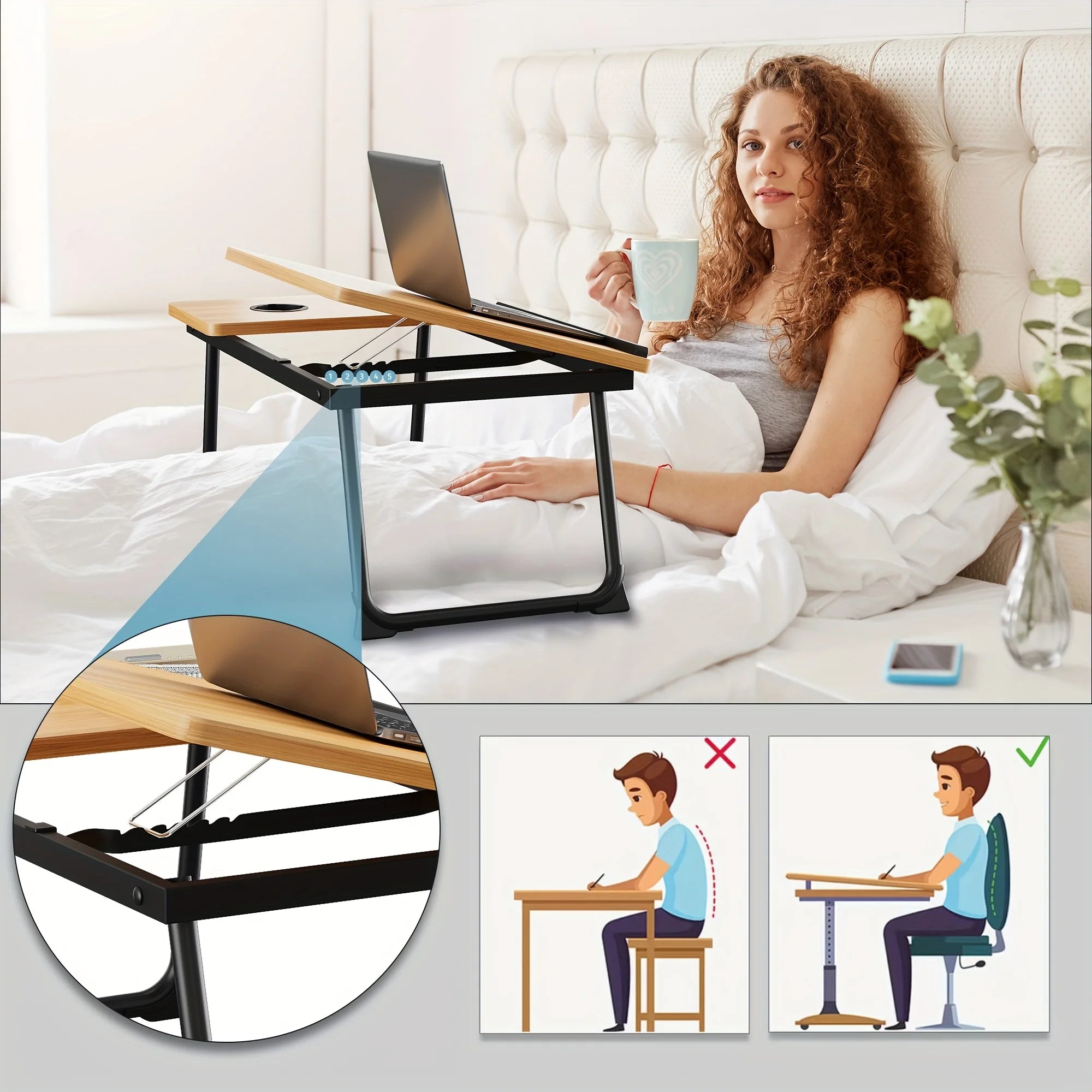 Adjustable Tray Table – Laptop, Writing & Dining Bed Table