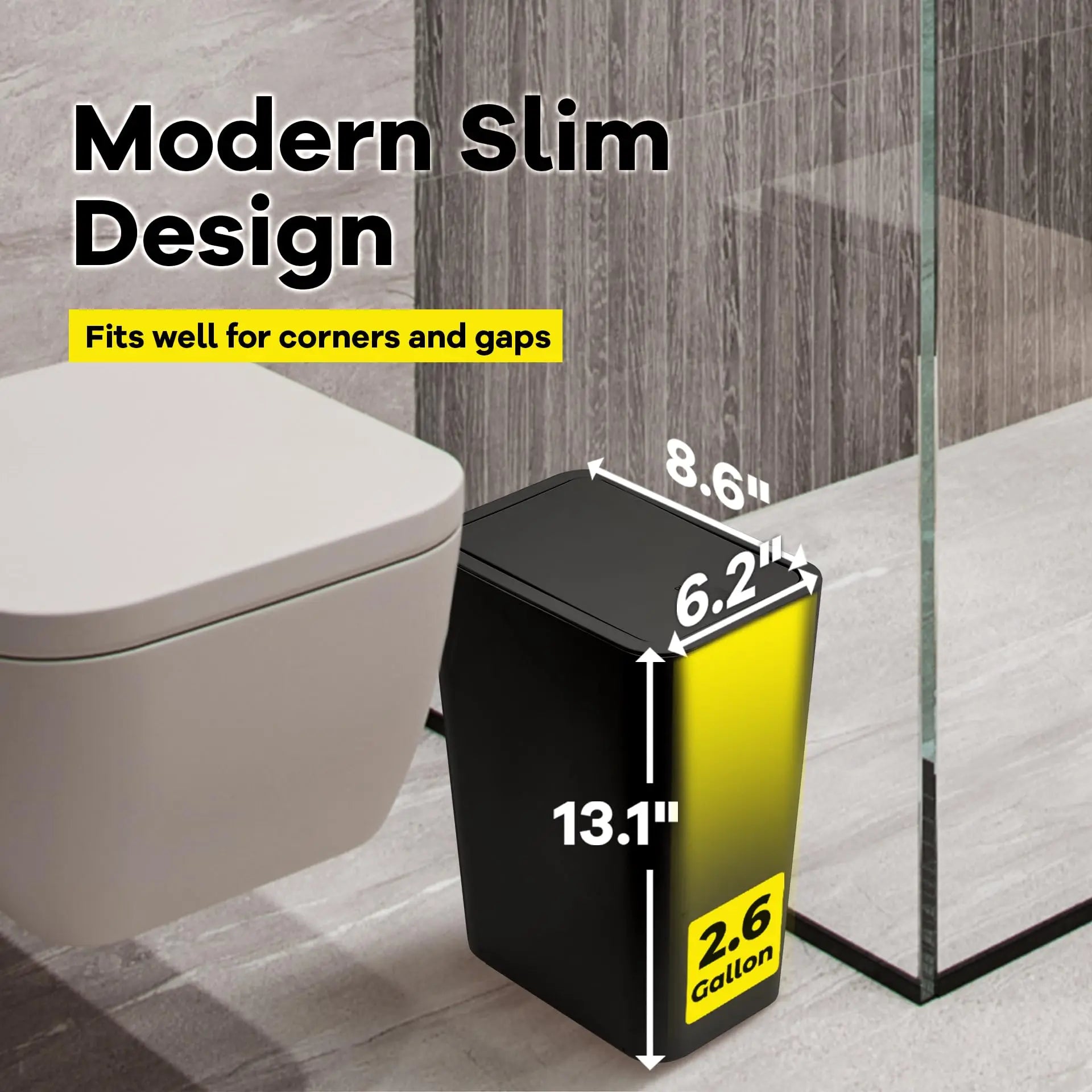 10L Bathroom Trash Can – Small Press-Top Waste Bin with Pop-Up Lid