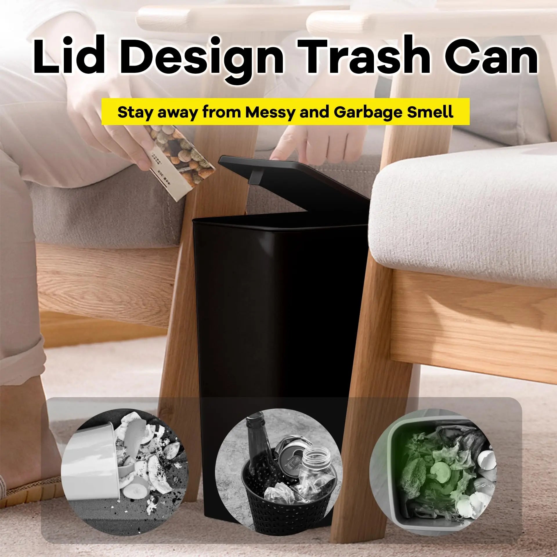 10L Bathroom Trash Can – Small Press-Top Waste Bin with Pop-Up Lid
