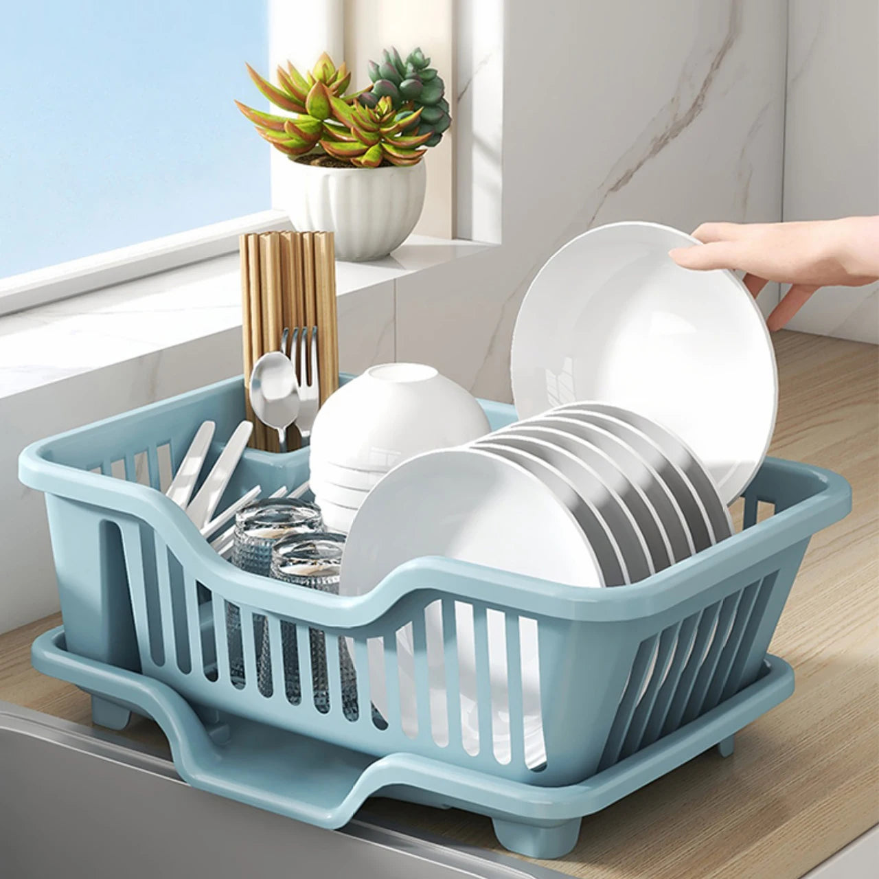 Countertop Dish Rack – With Drain Tray & Cutlery Holder