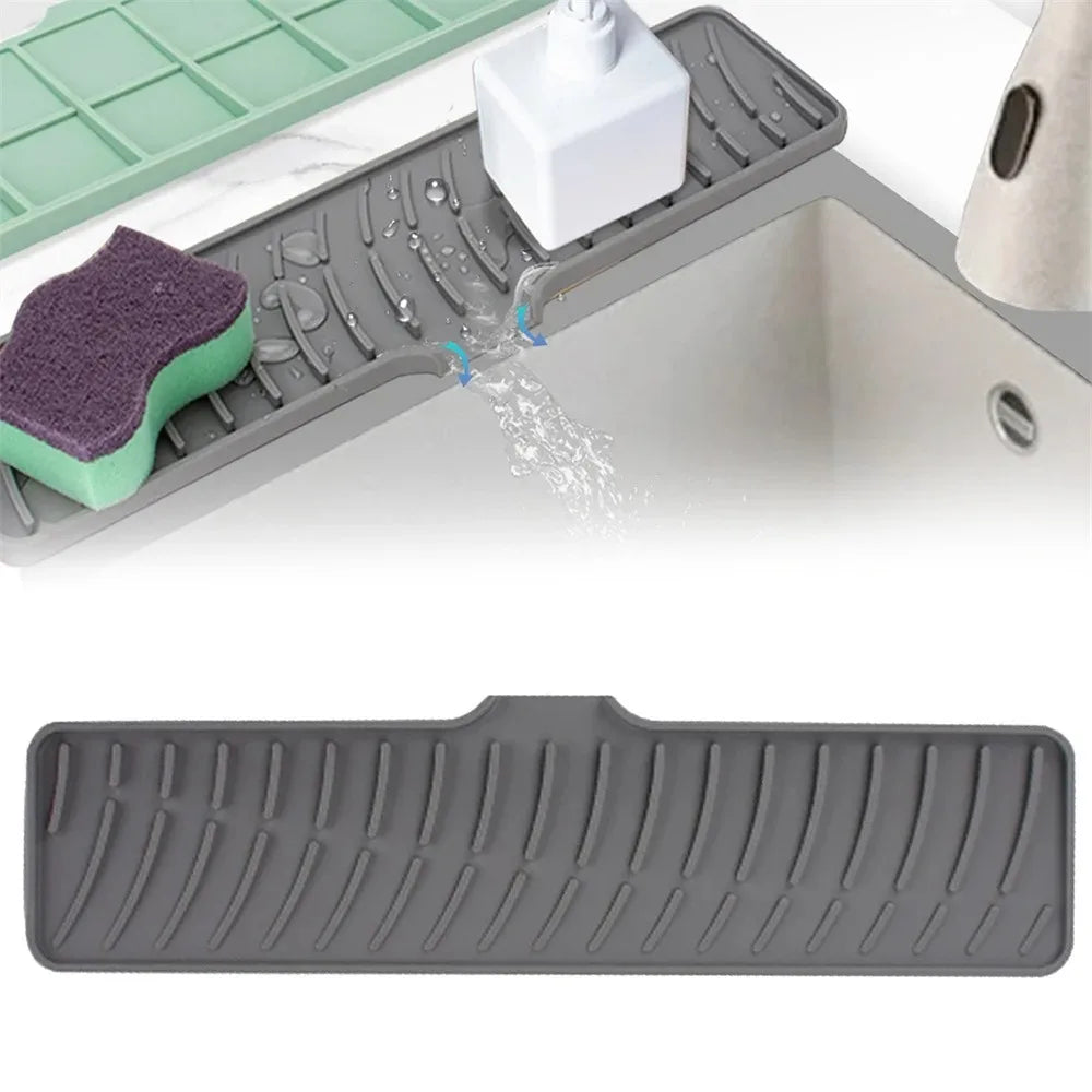 Silicone Kitchen Sink Splash Guard – Faucet Draining Pad with Lip & Drip Catcher