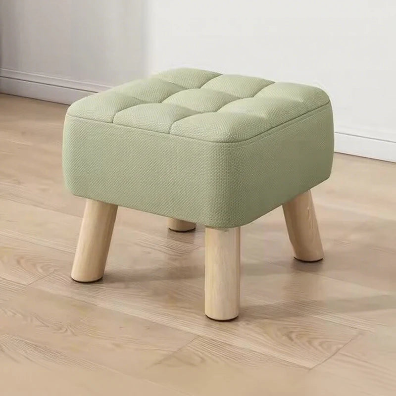 Solid Wood Footstool with Upholstered Seat – Round Shoe-Changing & Tea Bench