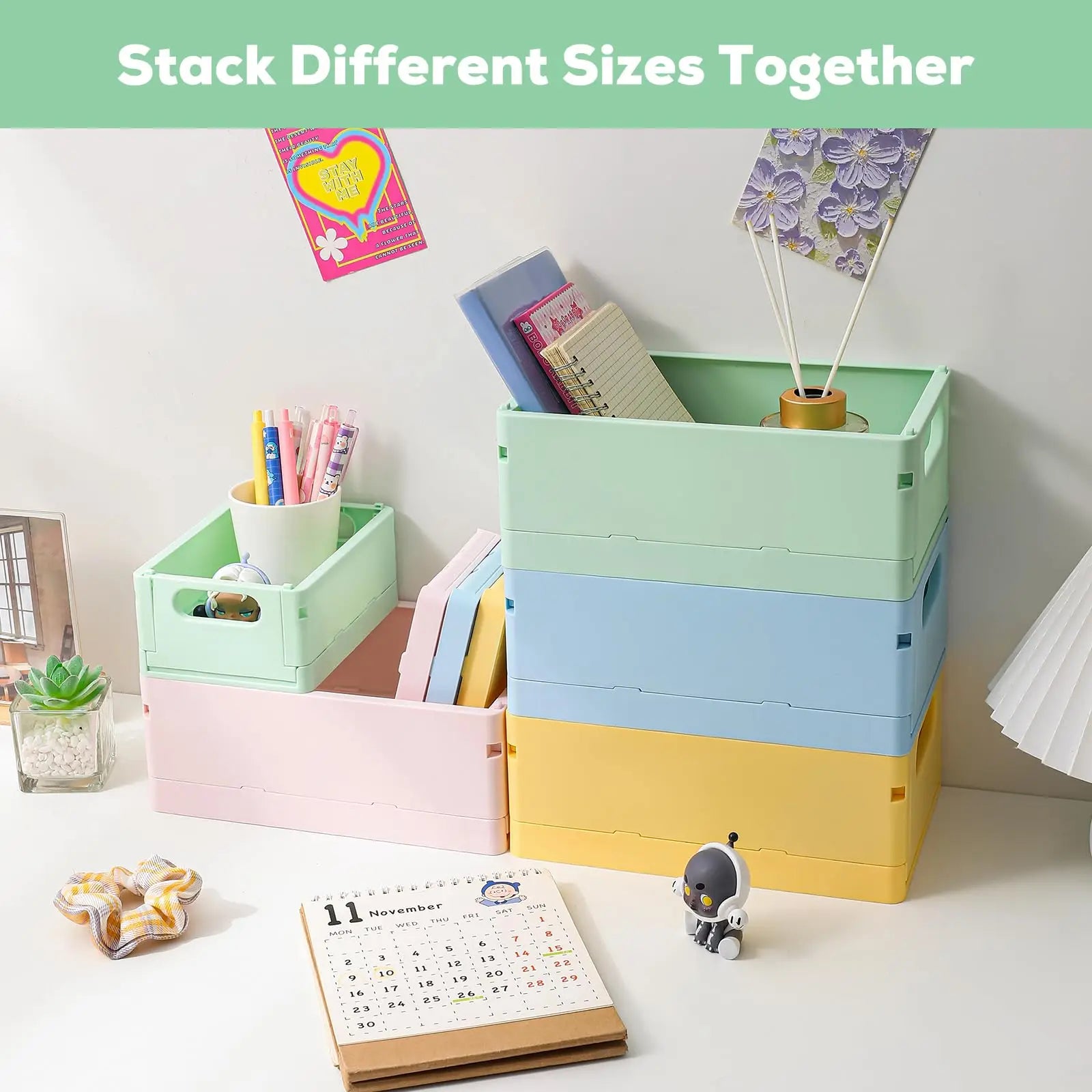 Foldable Desktop Storage Box – Dorm & Home Organizer for Books, Snacks & Toys