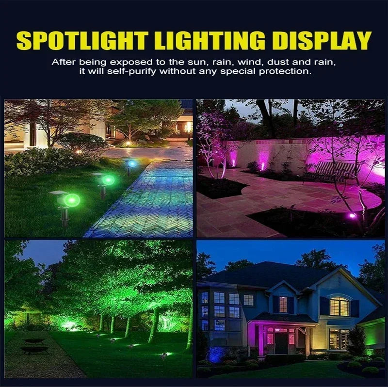 RGB Solar LED Spotlights – Waterproof Outdoor Landscape Lights for Garden, Patio & Wall (2/9 LEDs)