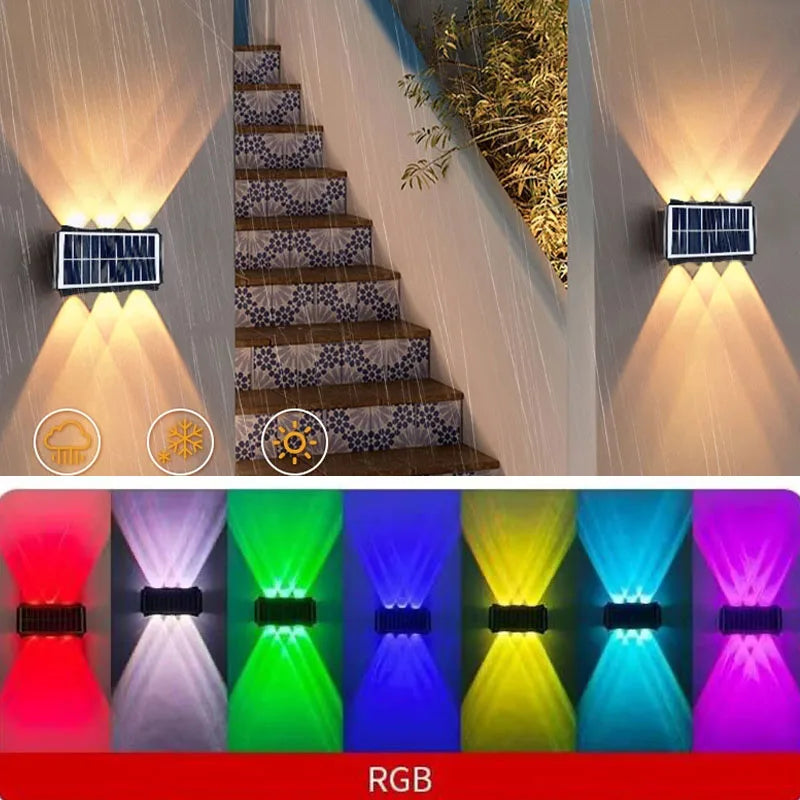 Solar LED Wall Lamp – Waterproof Outdoor Up & Down Lighting for Garden, Yard & Street (4/6/8 LEDs)