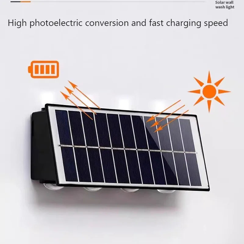Solar LED Wall Lamp – Waterproof Outdoor Up & Down Lighting for Garden, Yard & Street (4/6/8 LEDs)