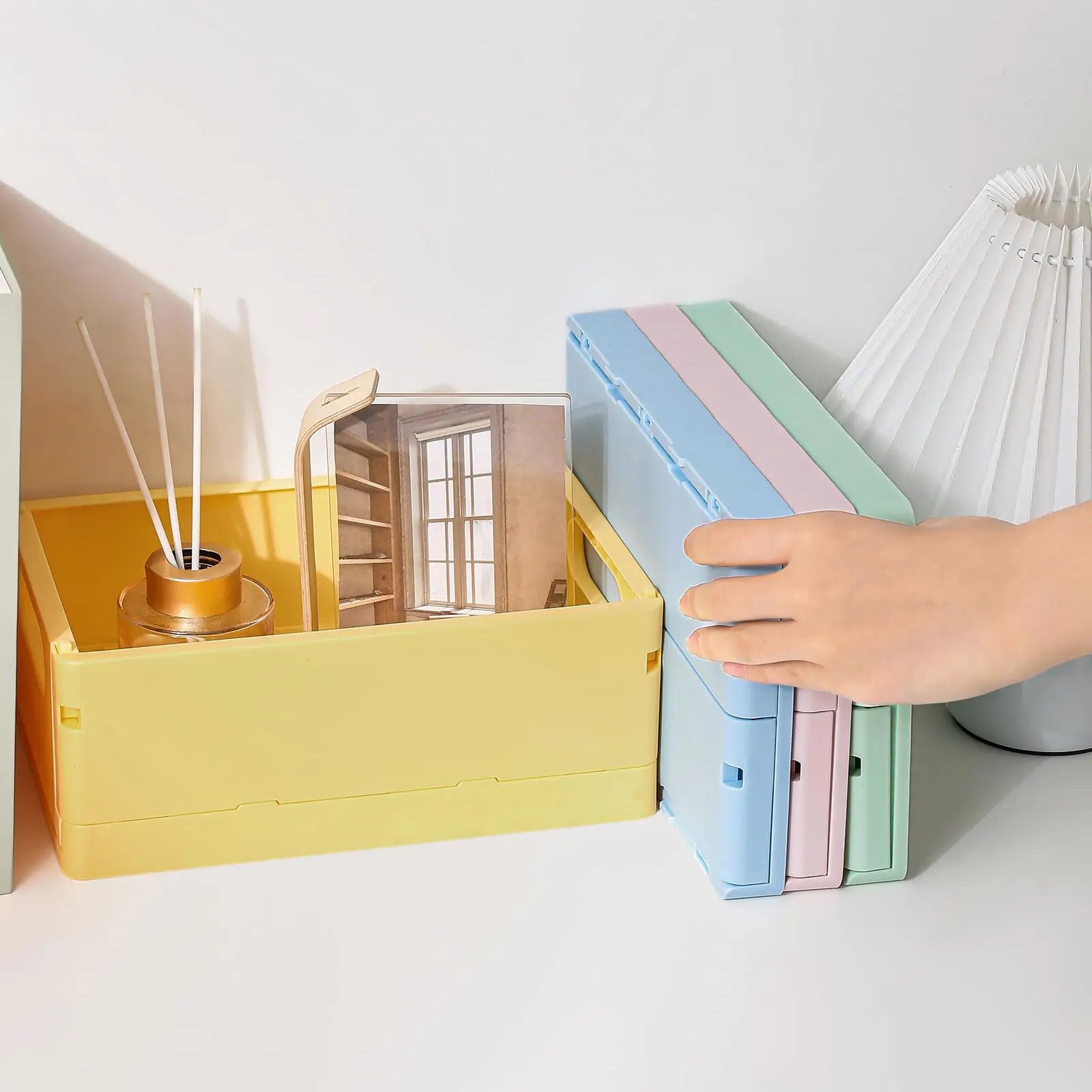 Foldable Desktop Storage Box – Dorm & Home Organizer for Books, Snacks & Toys