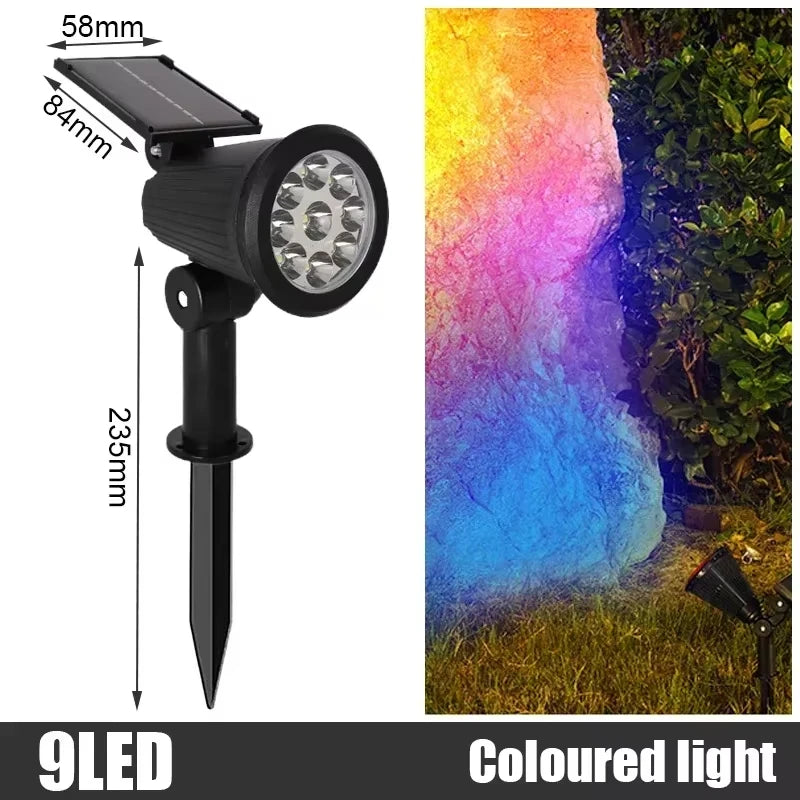 RGB Solar LED Spotlights – Waterproof Outdoor Landscape Lights for Garden, Patio & Wall (2/9 LEDs)