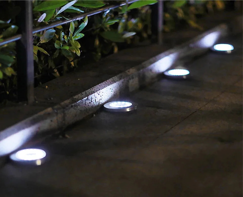 Solar Powered LED Disk Lights – Outdoor Garden & Pathway Ground Lamps (8/20 LEDs)