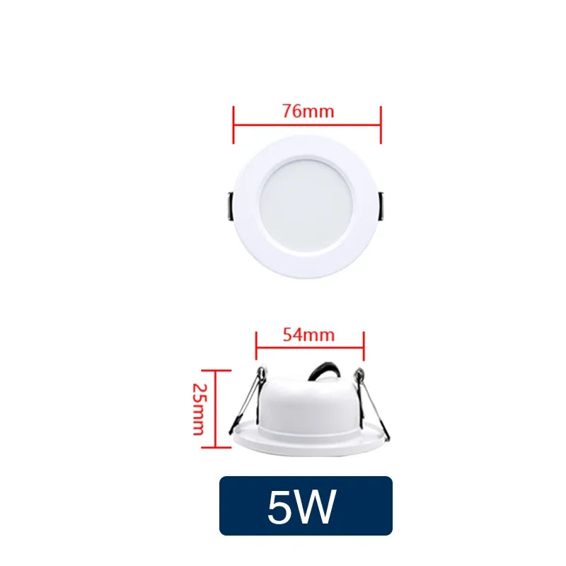 LED Recessed Downlight – 5W/9W/12W/15W/18W Round Ceiling Panel Lamp, 110V/220V, Warm & Cool White
