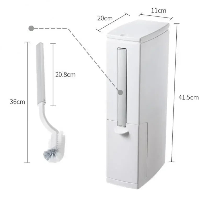 Bathroom Trash Can with Toilet Brush – Slim Plastic Waste Bin for Home & Kitchen