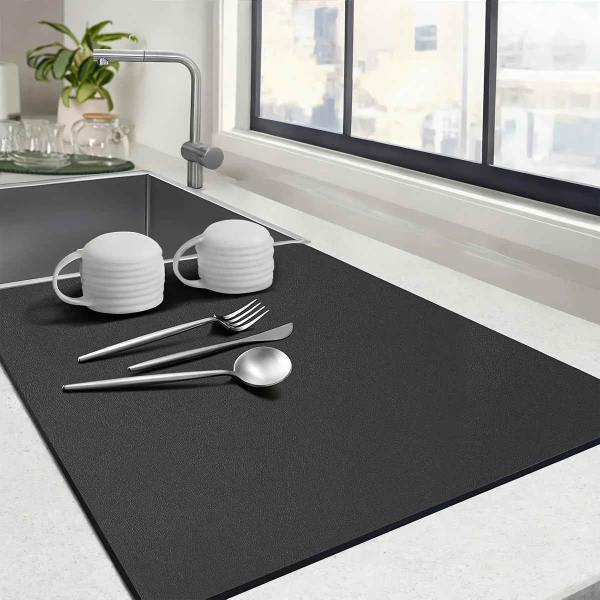PU Leather Countertop Draining Mat – Quick-Dry Absorbent Pad for Kitchen, Bar & Bathroom