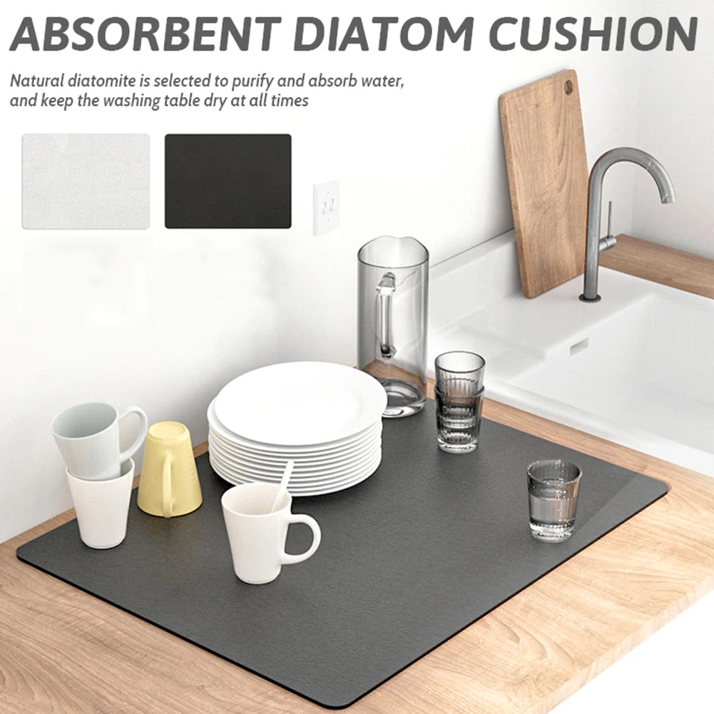 PU Leather Countertop Draining Mat – Quick-Dry Absorbent Pad for Kitchen & Bathroom