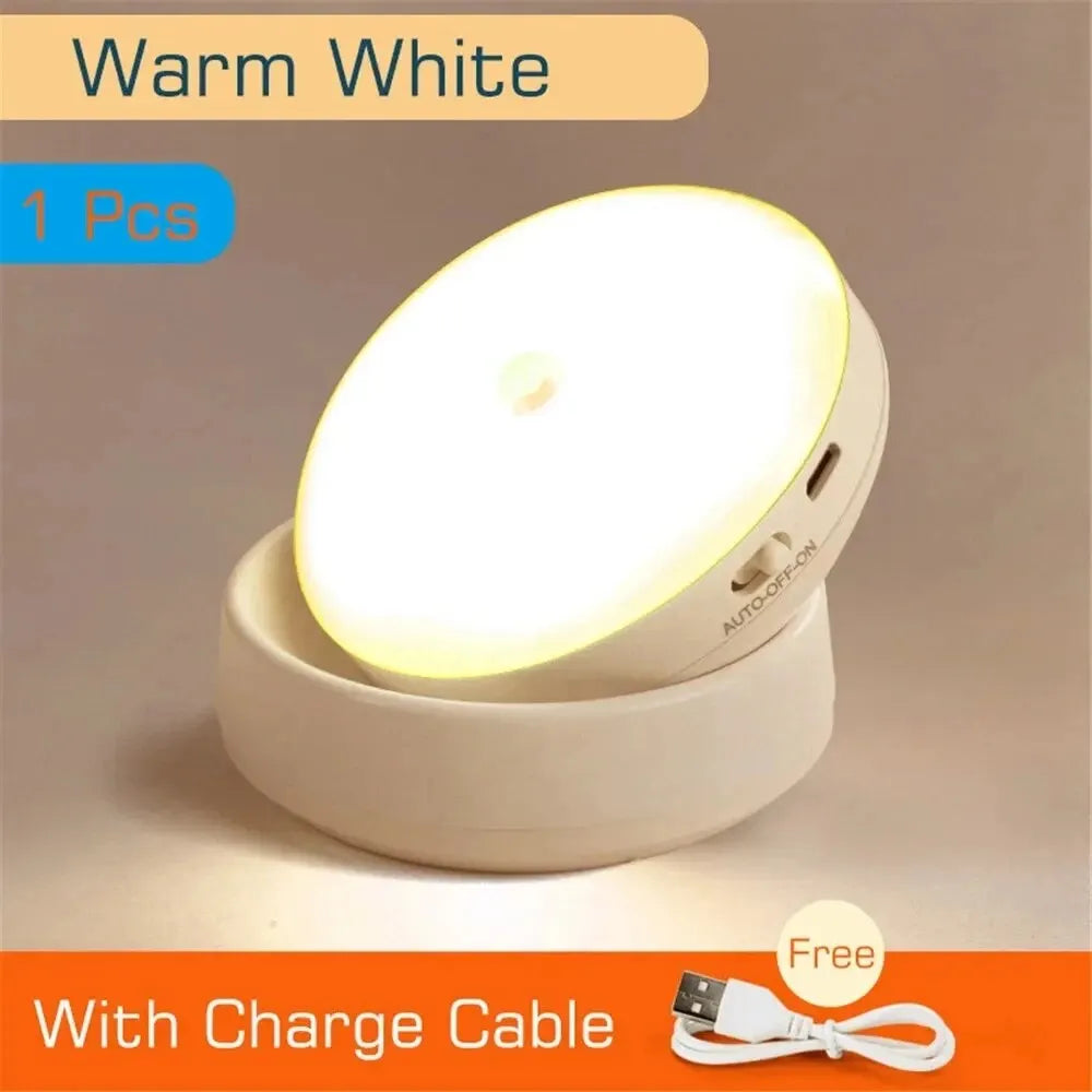 LED Motion Sensor Night Light – USB Rechargeable Smart Lamp for Bedside, Cabinet & Wardrobe