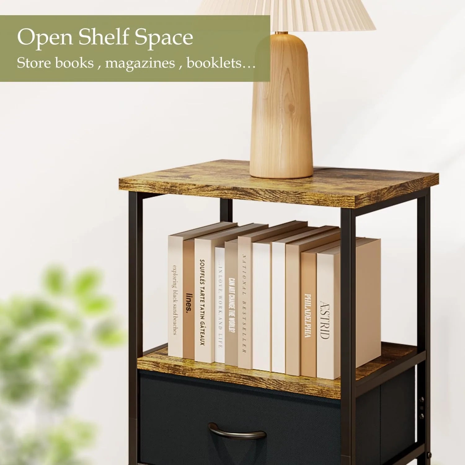 Bedside Side Table with 2 Fabric Storage Drawers – Nightstand for Small Spaces