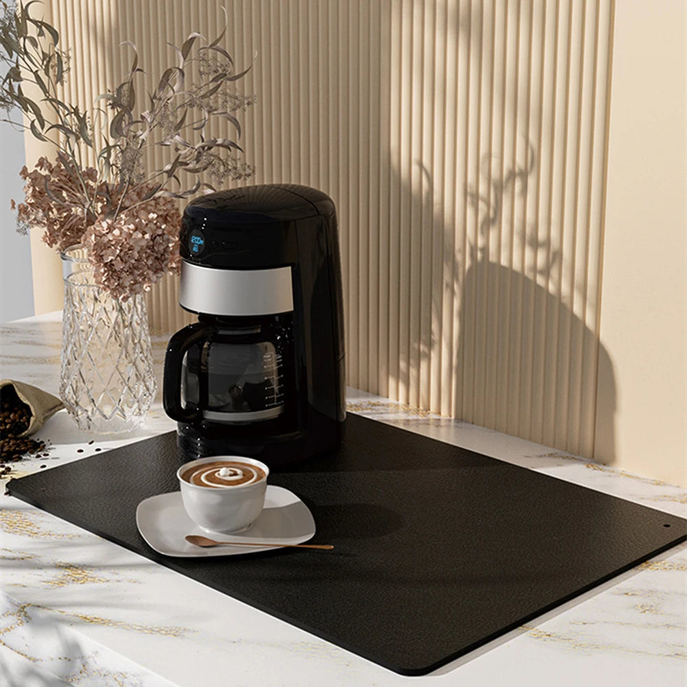 PU Leather Countertop Draining Mat – Quick-Dry Absorbent Pad for Kitchen & Bathroom
