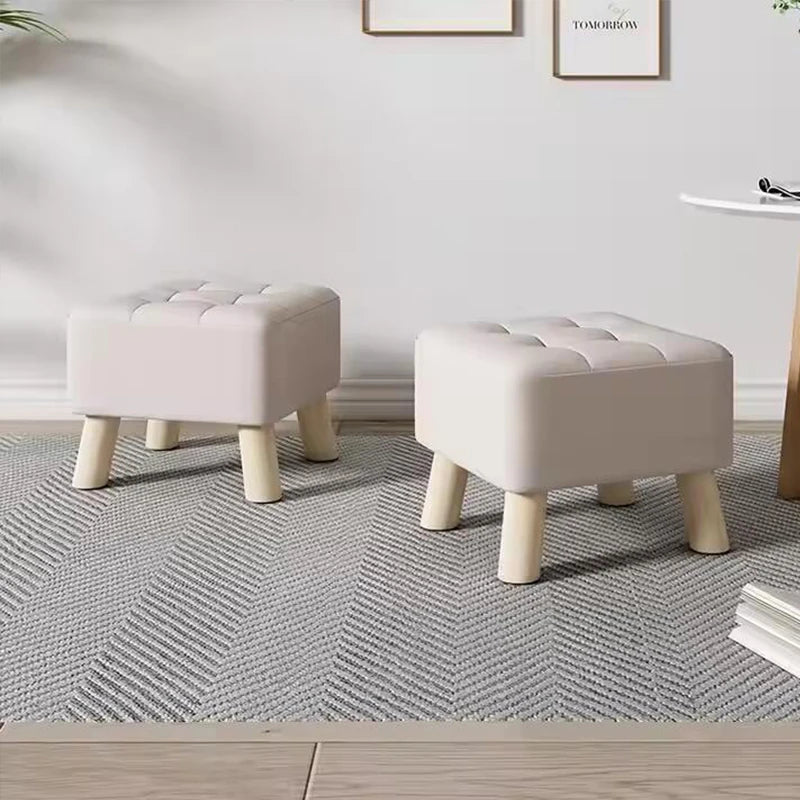 Solid Wood Footstool with Upholstered Seat – Round Shoe-Changing & Tea Bench
