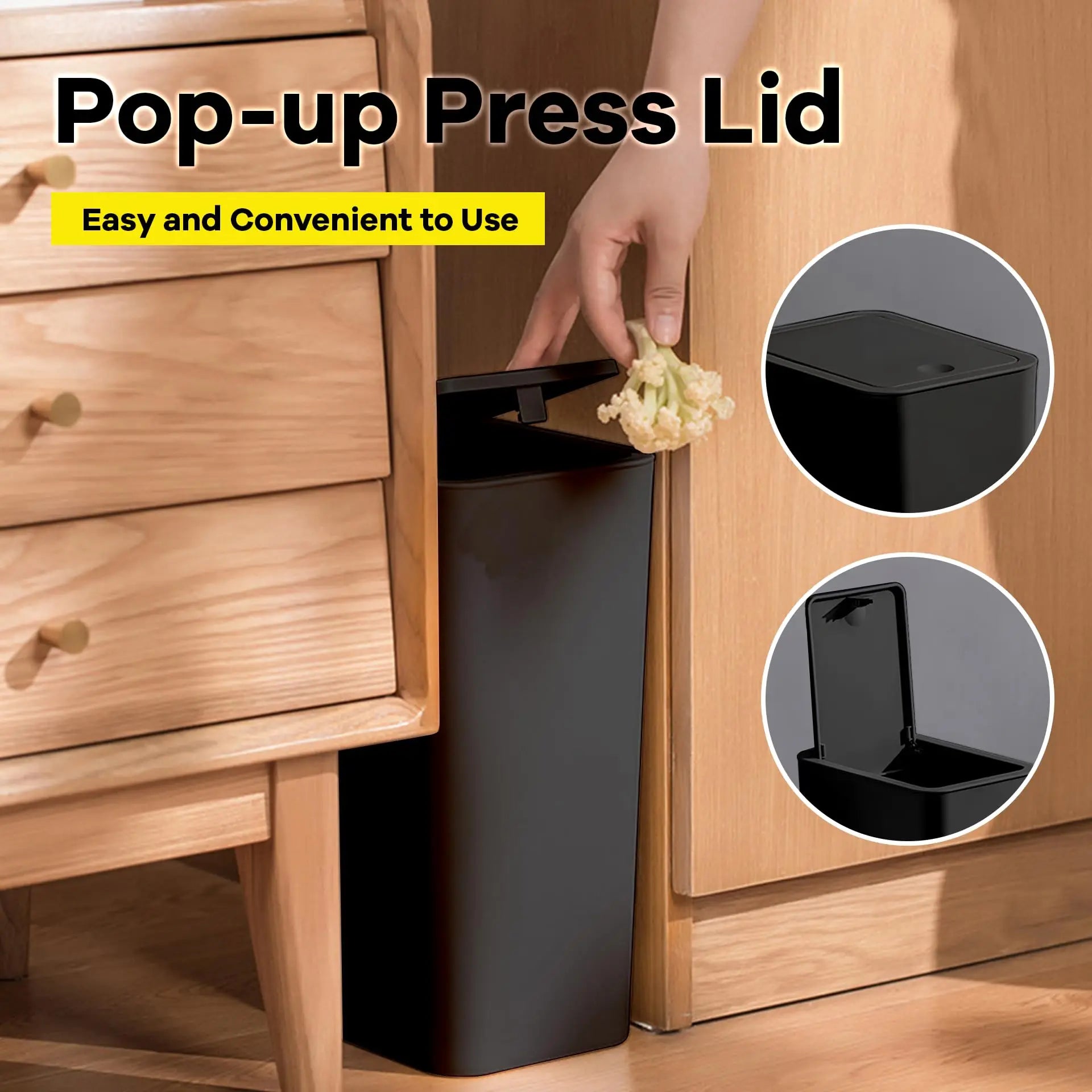 10L Bathroom Trash Can – Small Press-Top Waste Bin with Pop-Up Lid