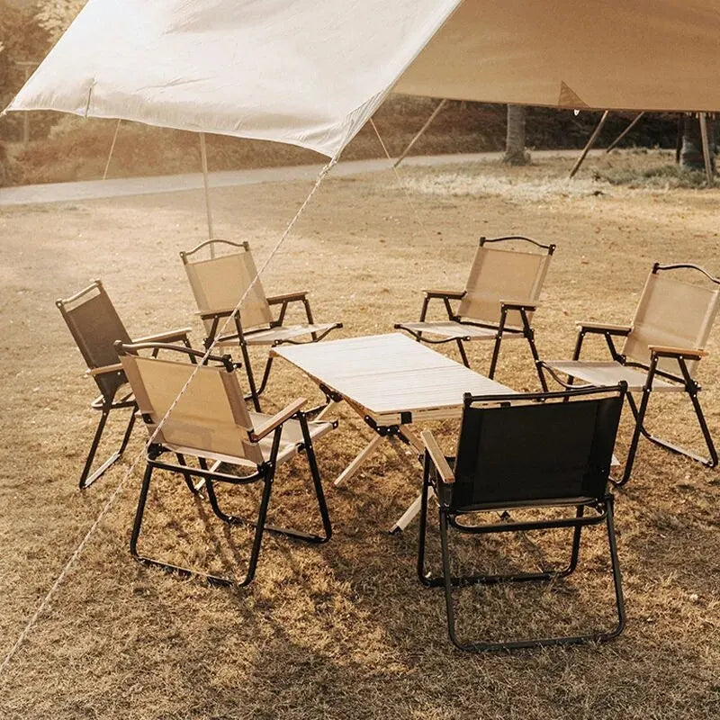 Portable Folding Camping Chair – Aluminum Alloy & Wood Grain Outdoor Chair