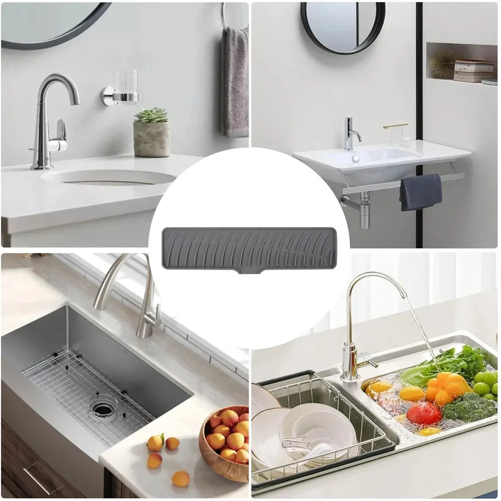 Silicone Kitchen Sink Splash Guard – Faucet Draining Pad with Lip & Drip Catcher