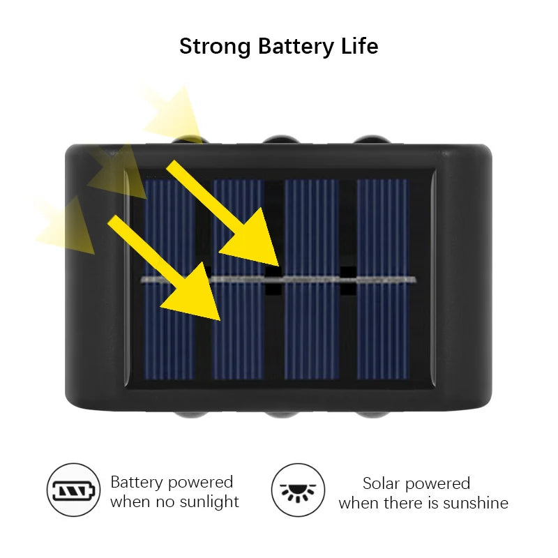 6-LED Solar Wall Lamp – Up & Down Outdoor Waterproof Light for Garden, Yard & Balcony