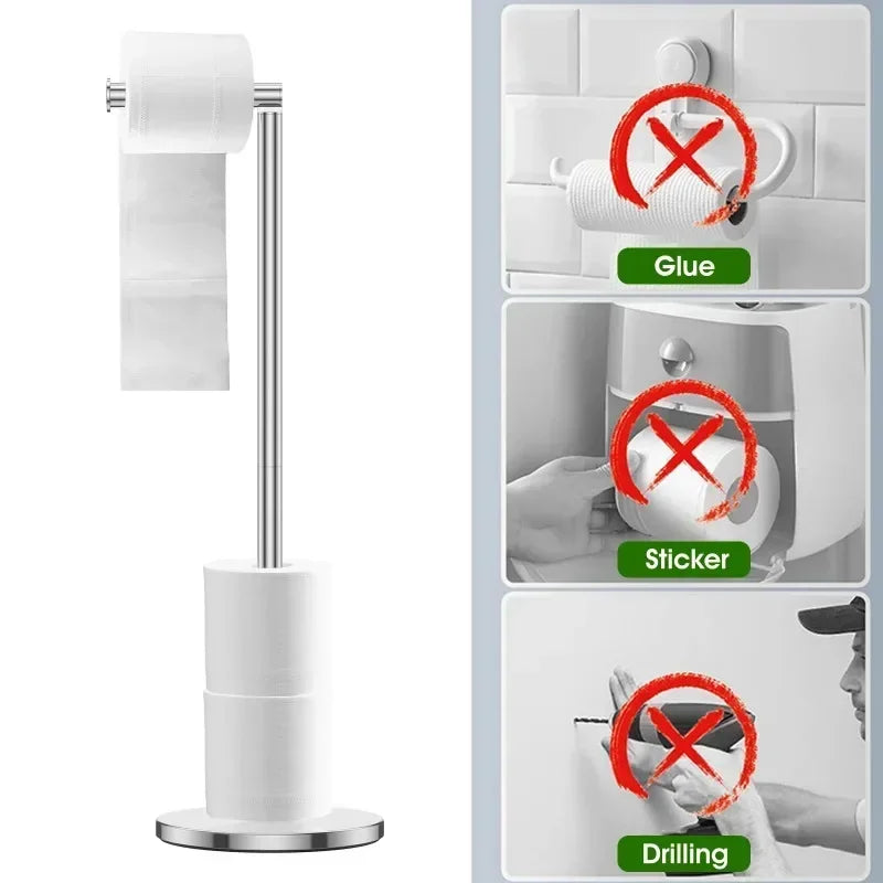 Stainless Steel Floor-Mounted Toilet Paper Holder – Single Pole Bathroom & Kitchen Stand