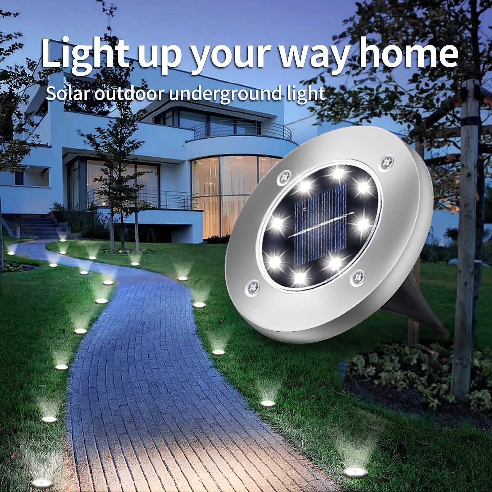 Solar Powered LED Disk Lights – Outdoor Garden & Pathway Ground Lamps (8/20 LEDs)