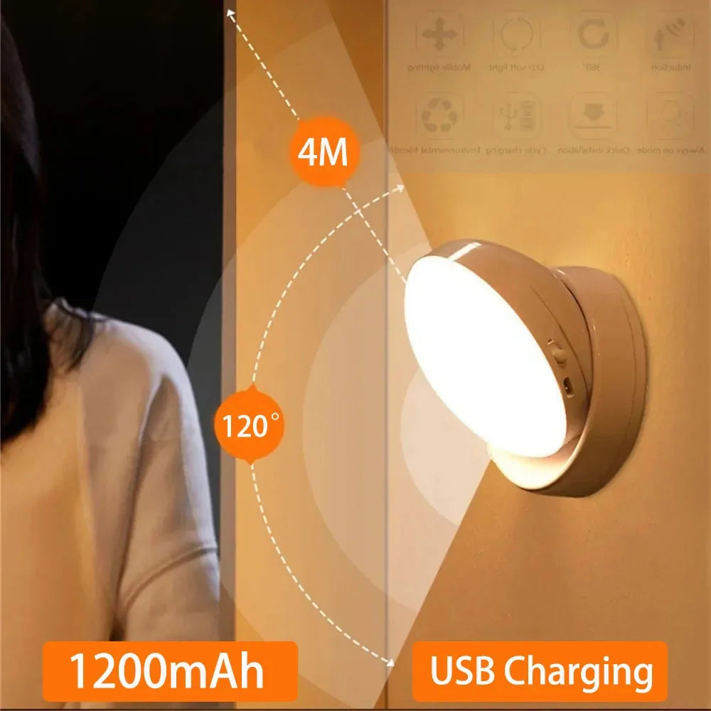 LED Motion Sensor Night Light – USB Rechargeable Smart Lamp for Bedside, Cabinet & Wardrobe
