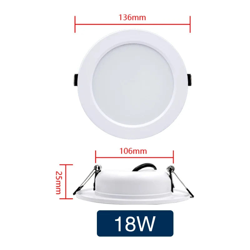 LED Recessed Downlight – 5W/9W/12W/15W/18W Round Ceiling Panel Lamp, 110V/220V, Warm & Cool White