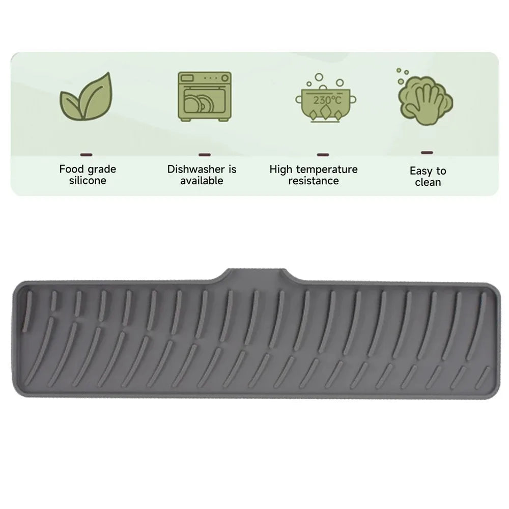 Silicone Kitchen Sink Splash Guard – Faucet Draining Pad with Lip & Drip Catcher