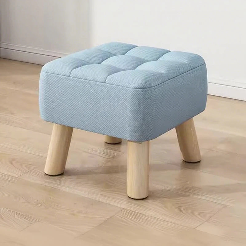 Solid Wood Footstool with Upholstered Seat – Round Shoe-Changing & Tea Bench