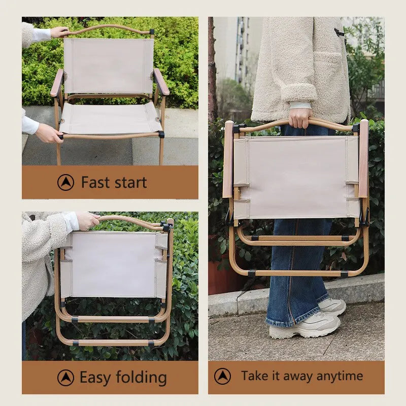 Portable Folding Camping Chair – Aluminum Alloy & Wood Grain Outdoor Chair