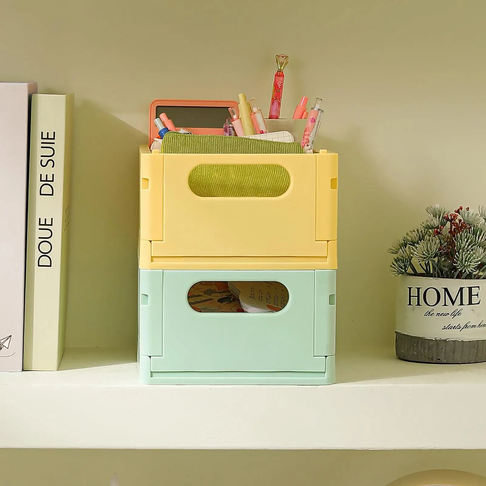 Foldable Desktop Storage Box – Dorm & Home Organizer for Books, Snacks & Toys