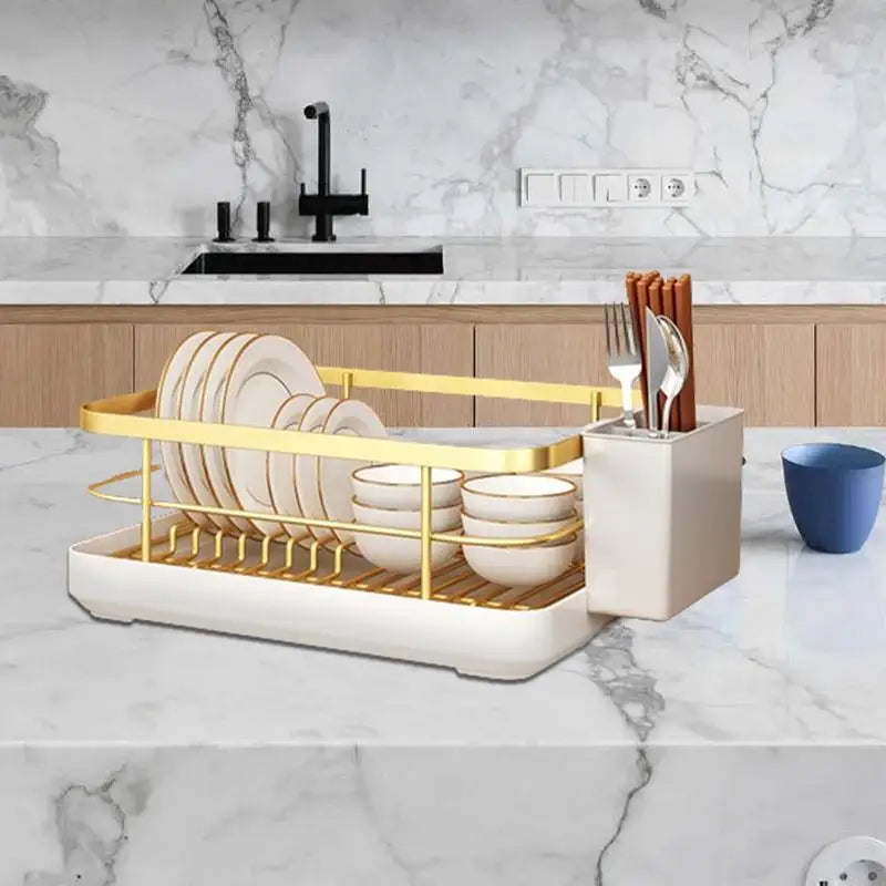 Kitchen Dish Drying & Storage Rack with Utensil Holder