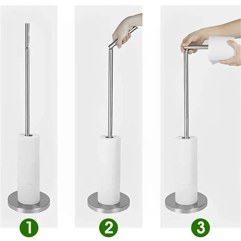 Stainless Steel Floor-Mounted Toilet Paper Holder – Single Pole Bathroom & Kitchen Stand