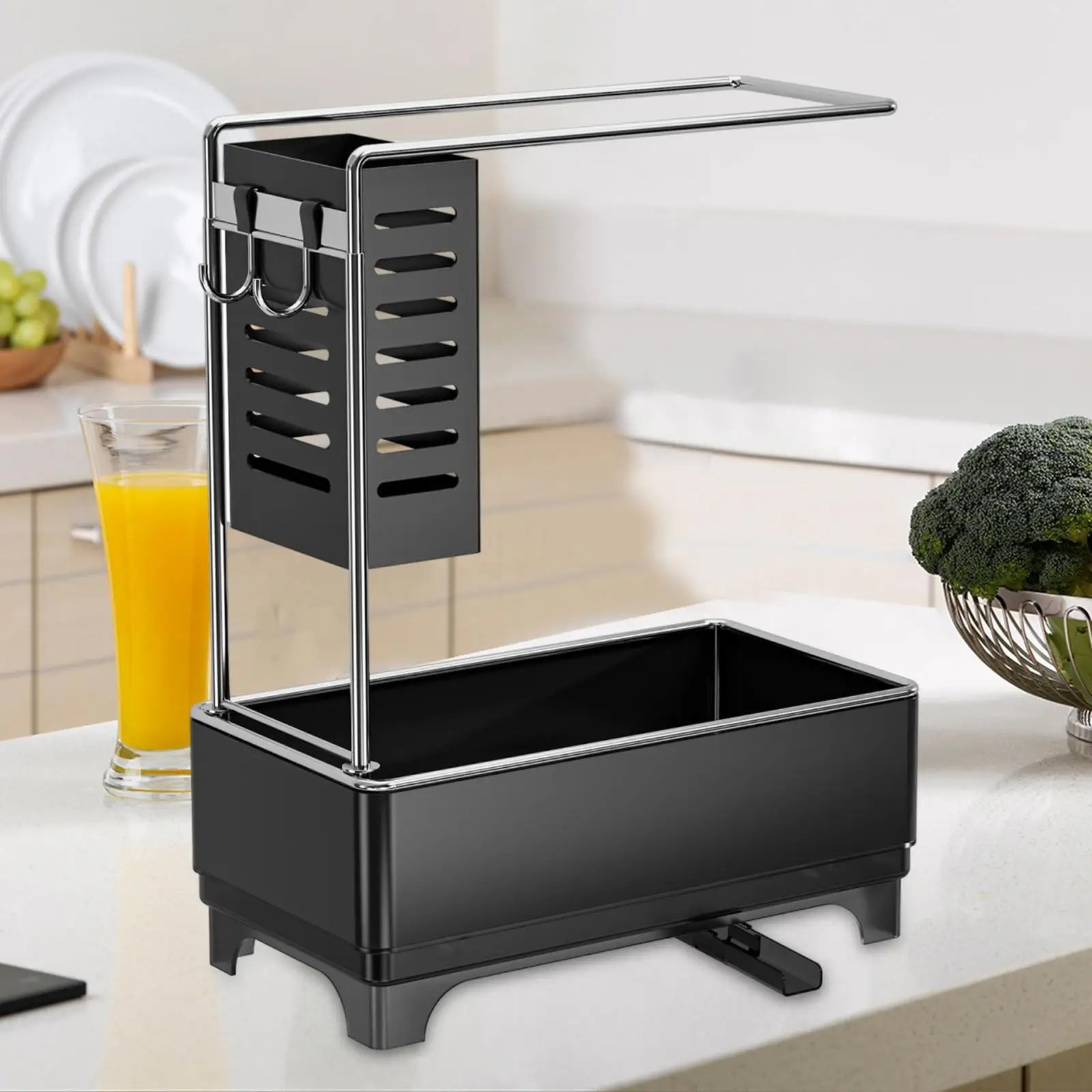 Kitchen Sink Organizer with Drain Tray – Black