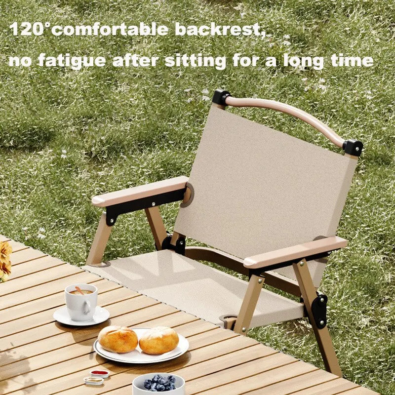 Portable Folding Camping Chair – Aluminum Alloy & Wood Grain Outdoor Chair