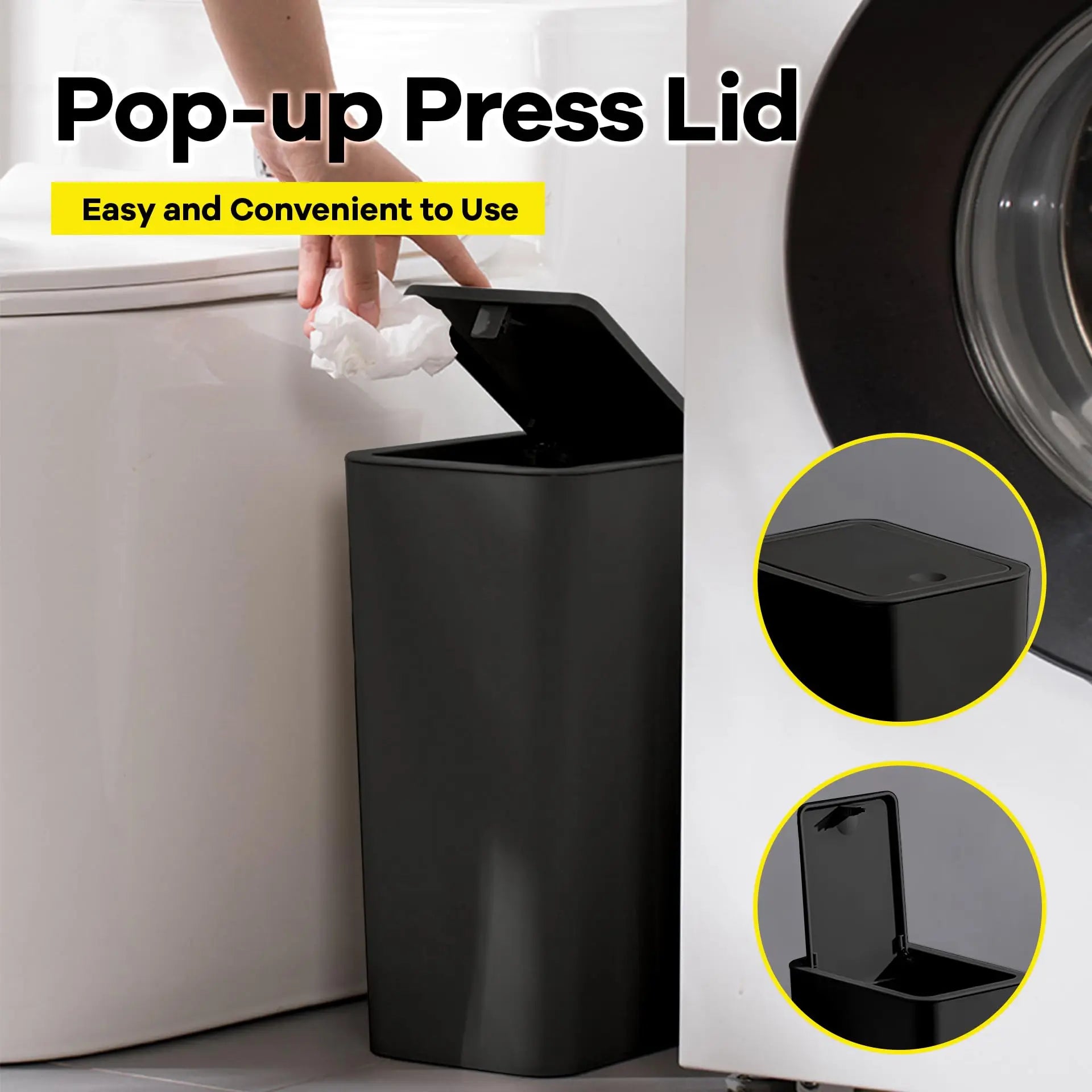 10L Bathroom Trash Can – Small Press-Top Waste Bin with Pop-Up Lid