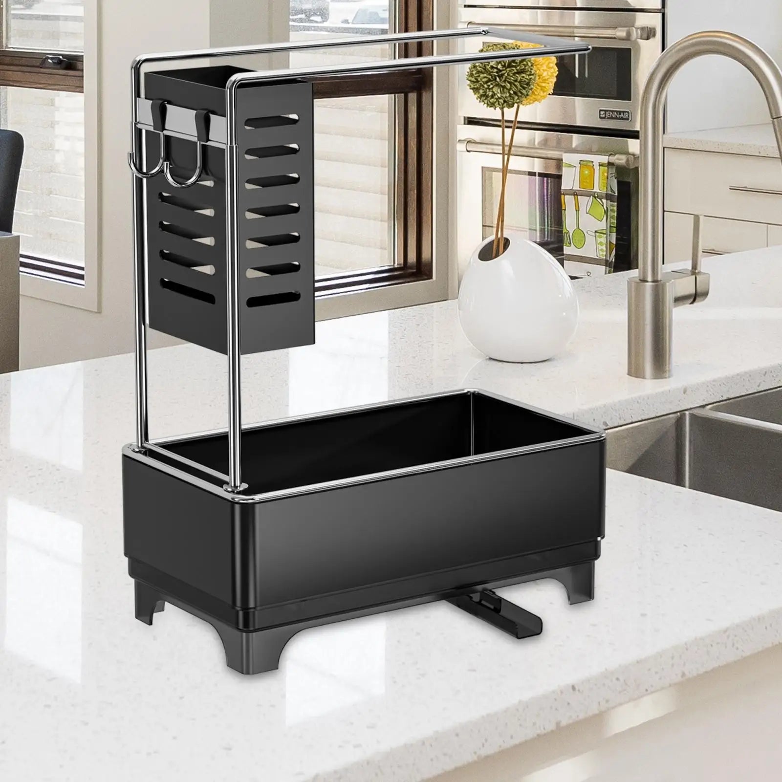 Kitchen Sink Organizer with Drain Tray – Black