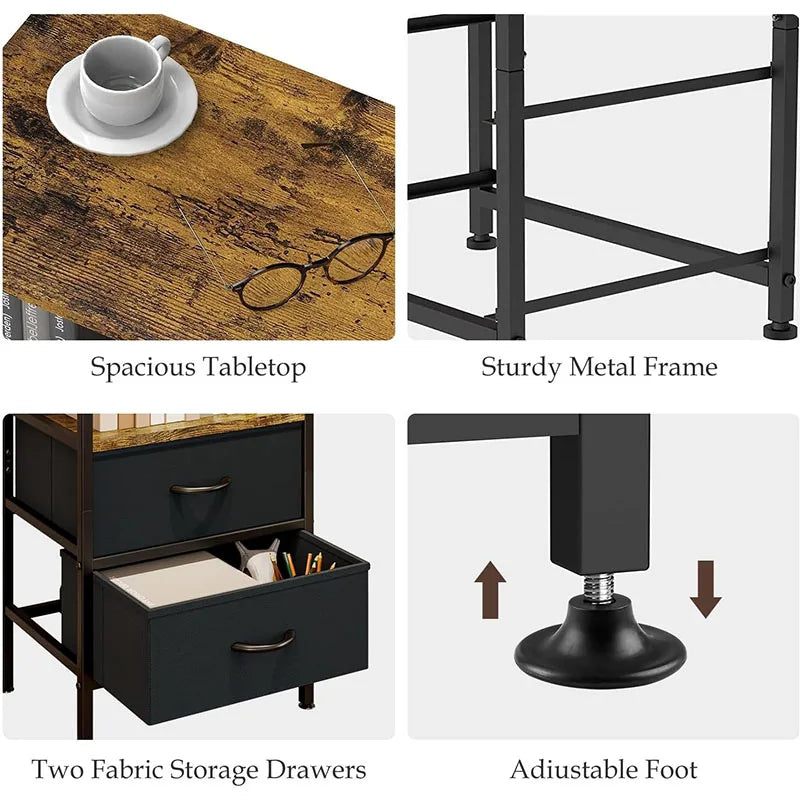 Bedside Side Table with 2 Fabric Storage Drawers – Nightstand for Small Spaces