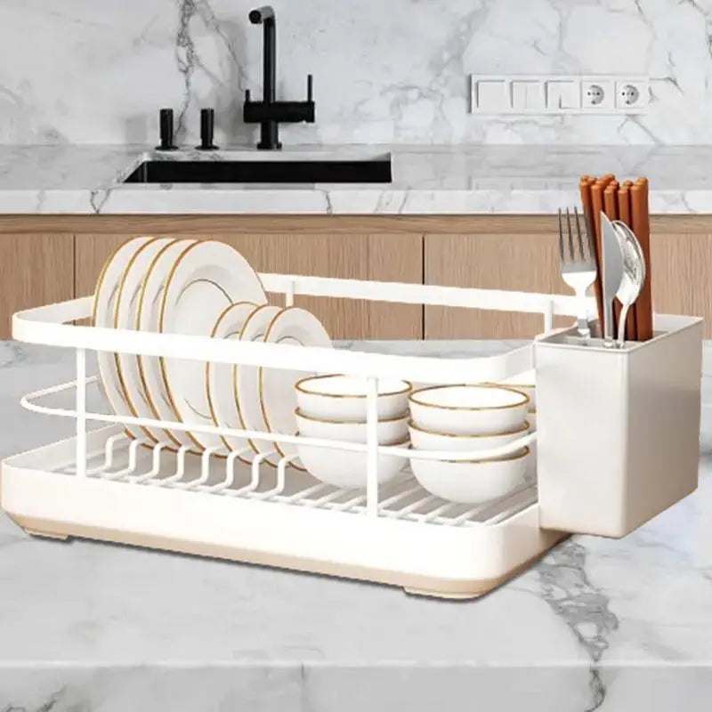 Kitchen Dish Drying & Storage Rack with Utensil Holder